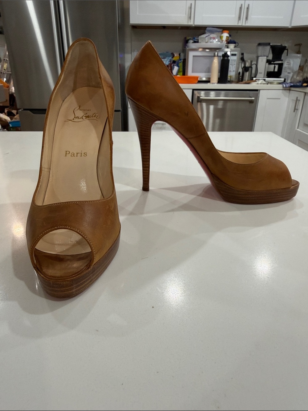 Christian Louboutin Brown Peep-Toe Platform Pumps